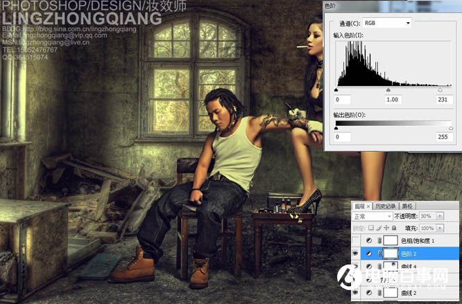Photoshop合成破旧房间里纹身的人物写真图片