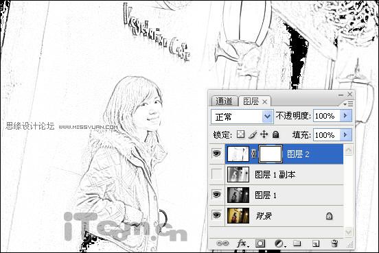 Photoshop制作融入素描的世界的美女,PS教程,思缘教程网