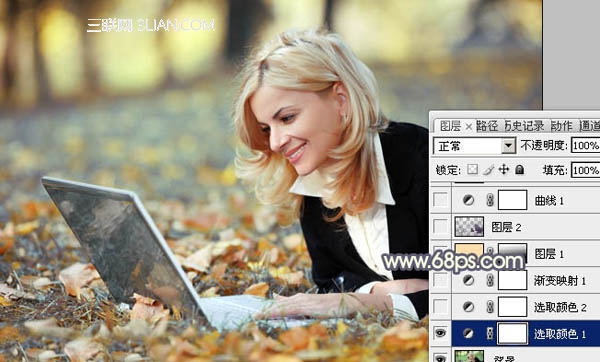 Photoshop调出草地上美女的暖色调