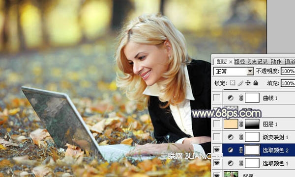 Photoshop调出草地上美女的暖色调