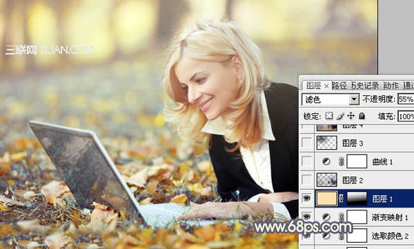 Photoshop调出草地上美女的暖色调