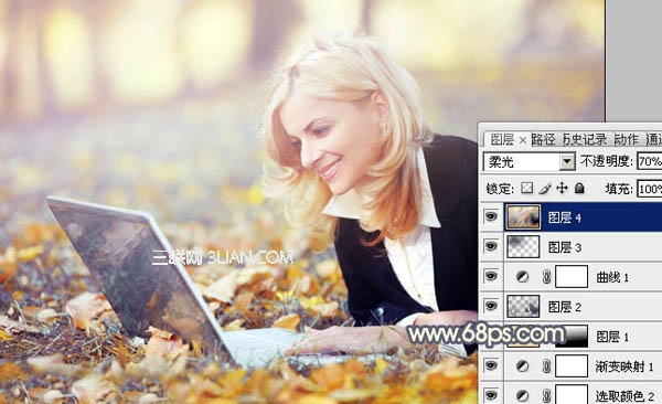 Photoshop调出草地上美女的暖色调
