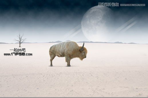 Photoshop合成外星球上雪地里爬行的犀牛 全福编程网