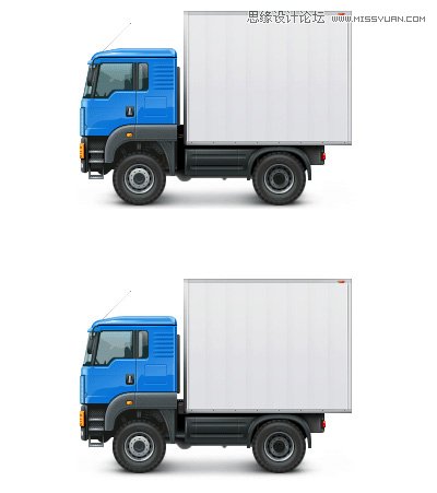 Photoshop绘制蓝色立体效果的小货车图标 全福编程网