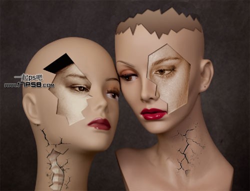 Photoshop合成破碎有裂纹的模特头部效果 全福编程网