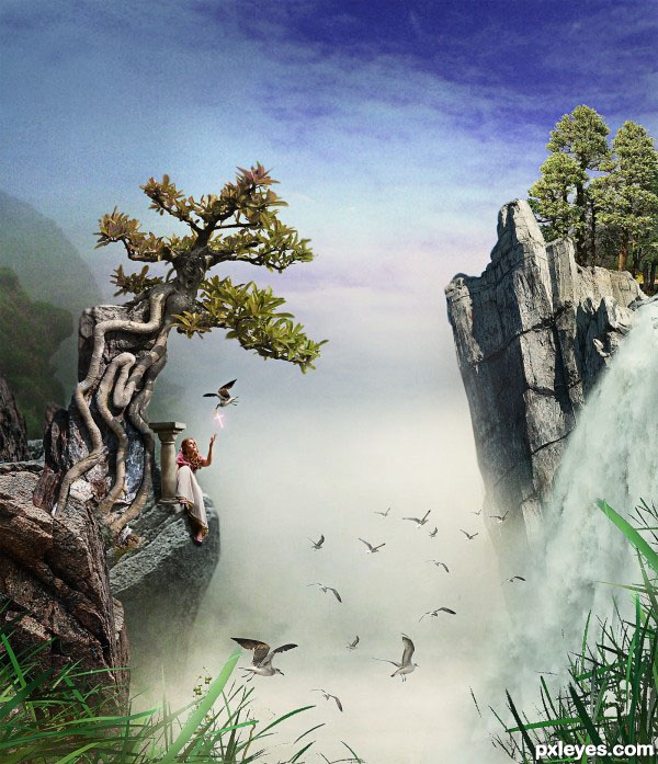 photoshop合成山谷中的奇幻景象 全福编程网教程