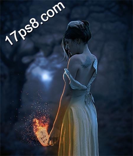 Photoshop合成月光下失恋美女 全福编程网
