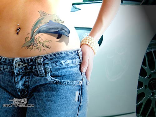 PS给美女腰部合成真实的立体海豚纹身效果教程 全福编程网