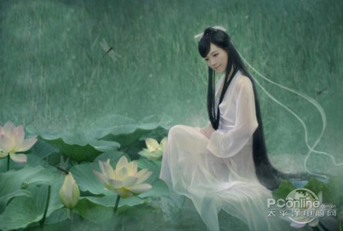 PS教程：Photoshop合成月夜镜湖美女图