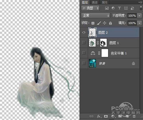PS教程：Photoshop合成月夜镜湖美女图