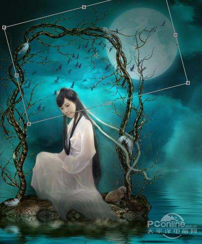 PS教程：Photoshop合成月夜镜湖美女图