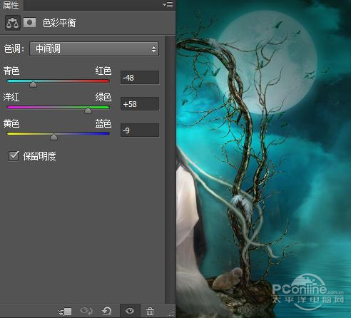 PS教程：Photoshop合成月夜镜湖美女图