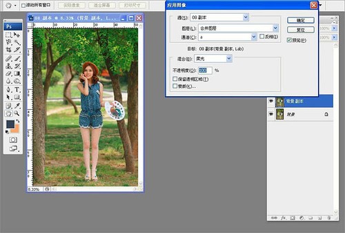 Photoshop给树林写真人像加上甜美的黄绿色