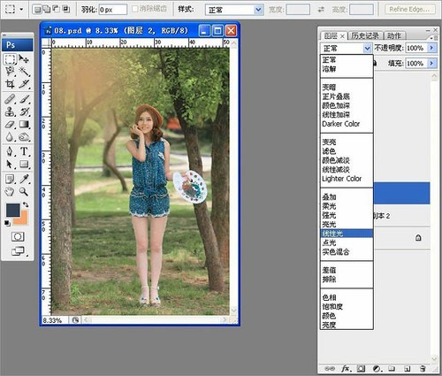 Photoshop给树林写真人像加上甜美的黄绿色
