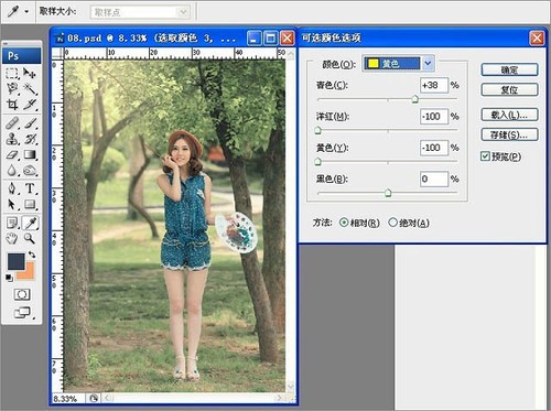Photoshop给树林写真人像加上甜美的黄绿色