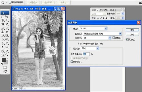 Photoshop给树林写真人像加上甜美的黄绿色