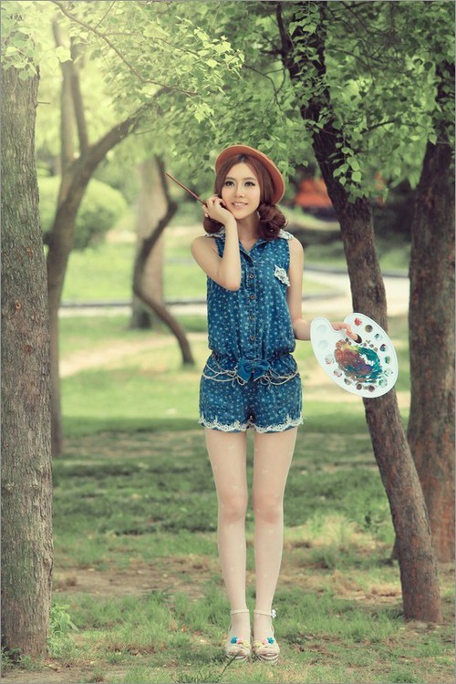 Photoshop给树林写真人像加上甜美的黄绿色