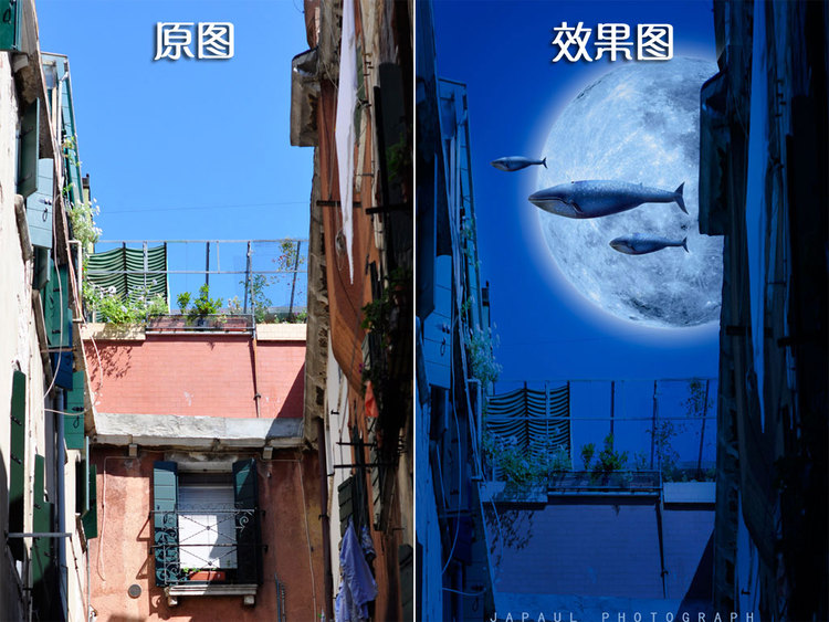 PS打造空中游过的鲸鱼幻想童话画面效果教程 全福编程网教程