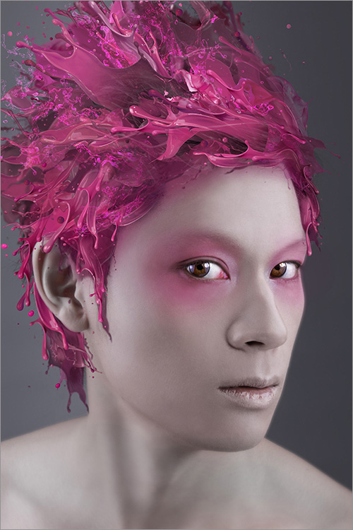 Photoshop给帅哥加上绚丽的液滴喷溅头发