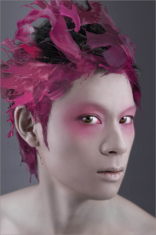 Photoshop给帅哥加上绚丽的液滴喷溅头发