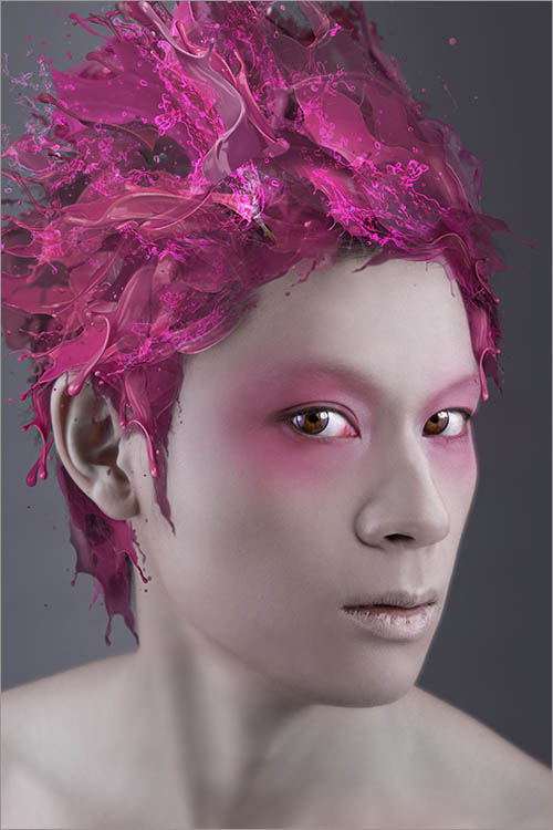 Photoshop给帅哥加上绚丽的液滴喷溅头发
