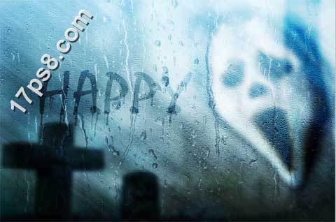 PS合成雨天玻璃上的骷髅人像教程 全福编程网