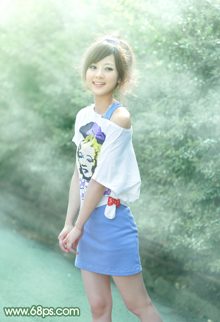 Photoshop打造唯美的夏季青绿色外景美女图片 全福编程网