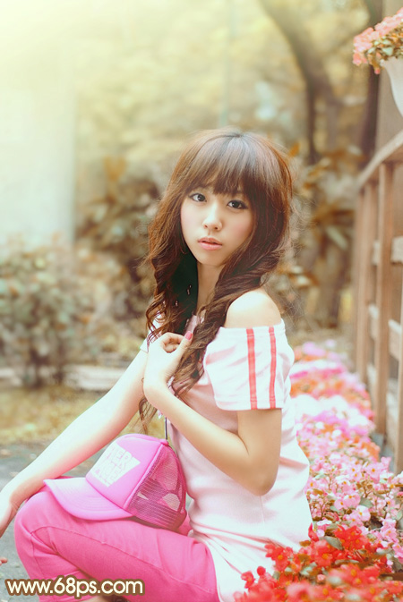 Photoshop给木屋边的美女加上漂亮的阳光色 全福编程网
