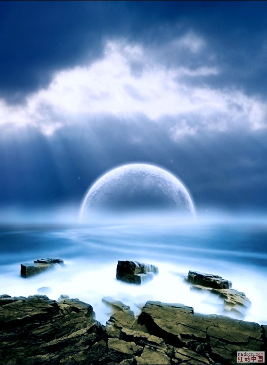 PhotoShop合成梦幻海上明月教程 全福编程网