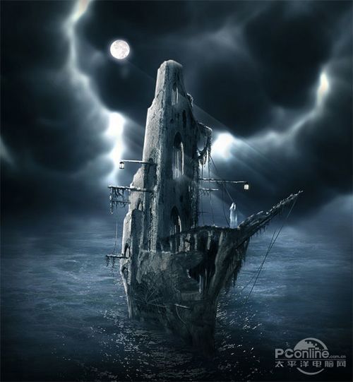 Photoshop合成死海幽灵鬼船 全福编程网