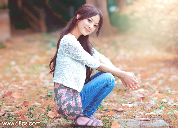 Photoshop把绿色外景人物图片转为淡美的橙红色 全福编程网