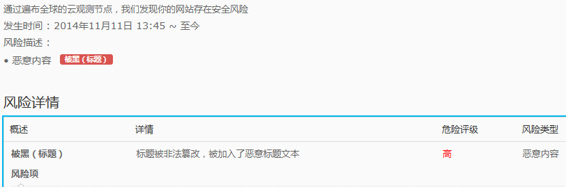 百度云观测提示：恶意内容 被黑（标题）标题被非法篡改，被加入了恶意标题文本 全福编程网