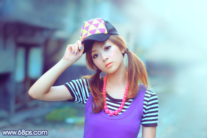 Photoshop给果子美女加上淡冷蜜糖色 全福编程网