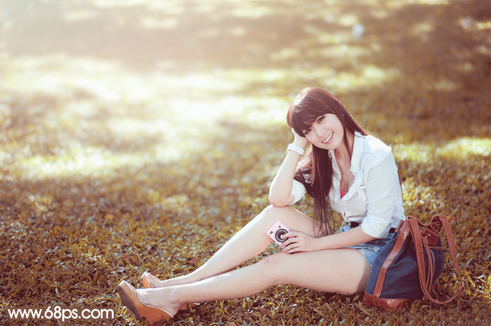Photoshop给草地上的美女加上唯美的阳光淡褐色 全福编程网