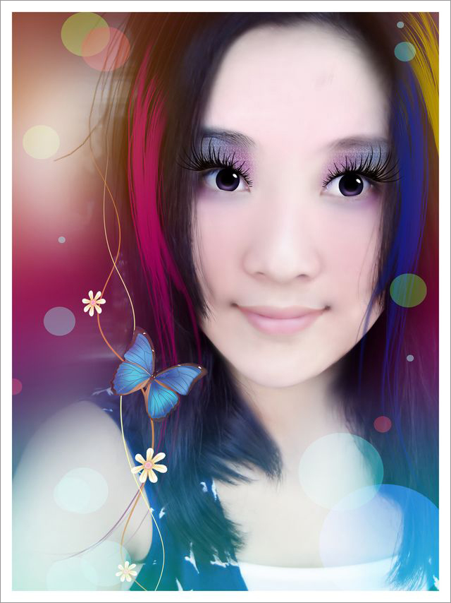 Photoshop给美女照片添加唯美装饰调出清纯可爱风格