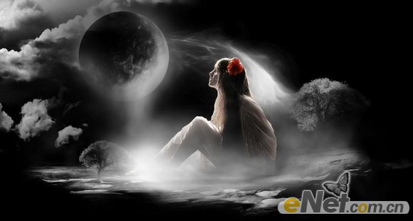 PhotoShop合成月光下落寞的美女梦幻场景效果教程 全福编程网教程