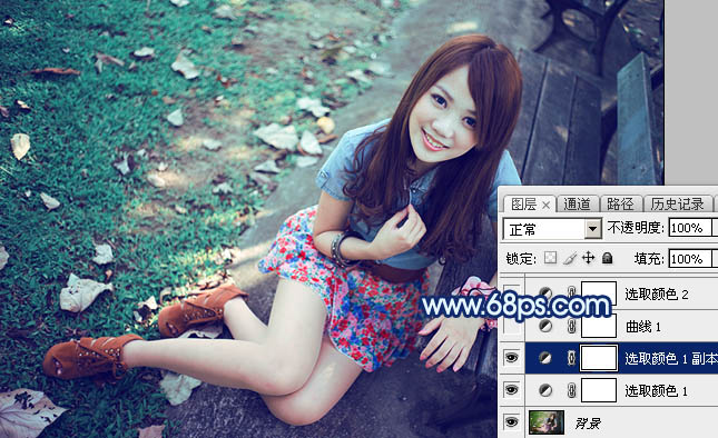 Photoshop打造唯美的暗调青蓝色秋季人物图片