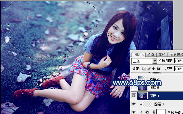 Photoshop打造唯美的暗调青蓝色秋季人物图片