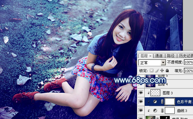 Photoshop打造唯美的暗调青蓝色秋季人物图片