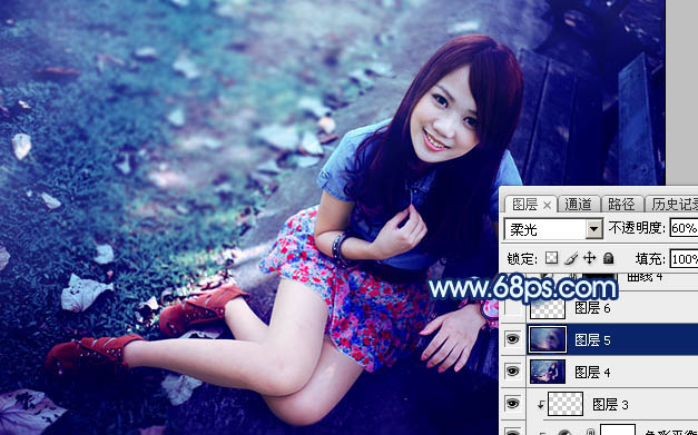 Photoshop打造唯美的暗调青蓝色秋季人物图片