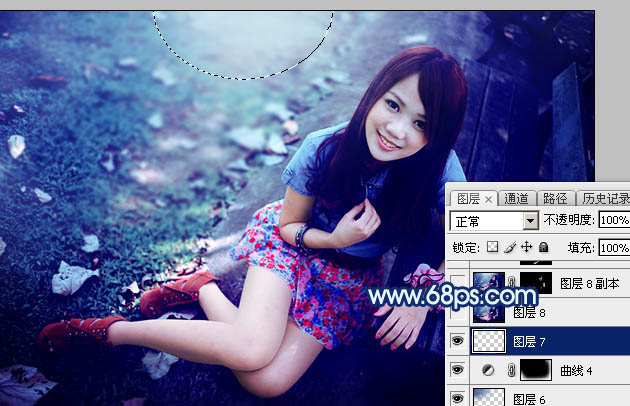 Photoshop打造唯美的暗调青蓝色秋季人物图片
