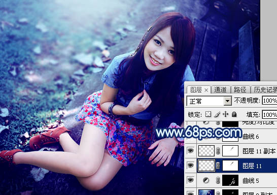 Photoshop打造唯美的暗调青蓝色秋季人物图片