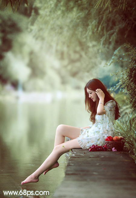 Photoshop打造古典淡绿色夏季美女图片 全福编程网