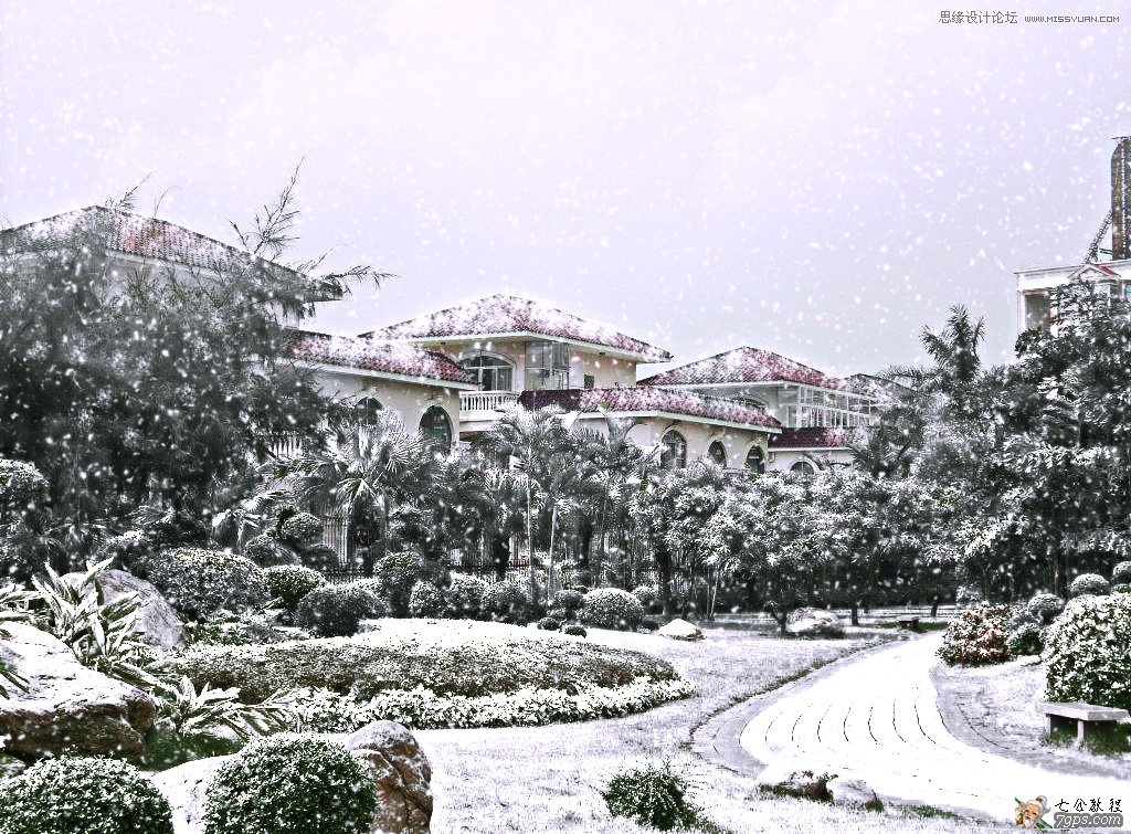 Photosho把春季照片变成大雪纷飞的冬天   全福编程网