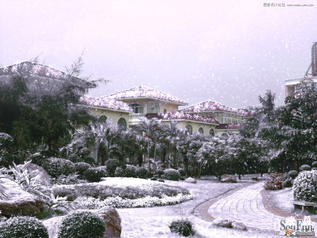 Photosho把春季照片变成大雪纷飞的冬天,PS教程,思缘教程网