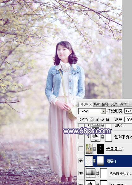 PS教程：PS给美女图添加梦幻粉紫色