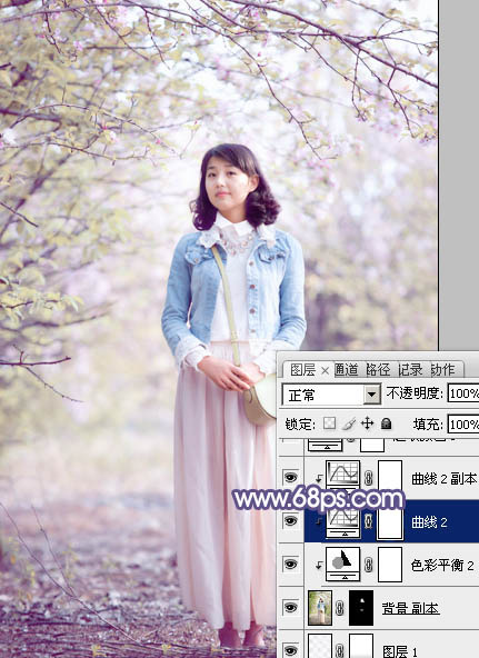 PS教程：PS给美女图添加梦幻粉紫色
