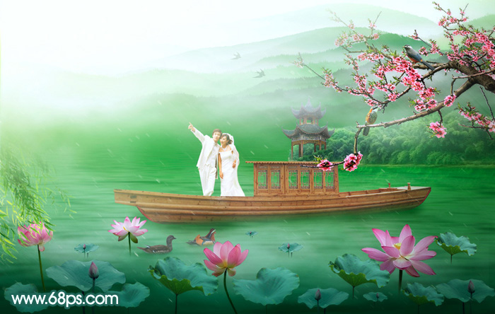 Photoshop打造浪漫春季湖景婚纱照 全福编程网