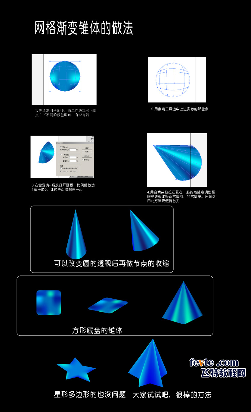 AI网格渐变锥体的快速做法  全福编程网教程