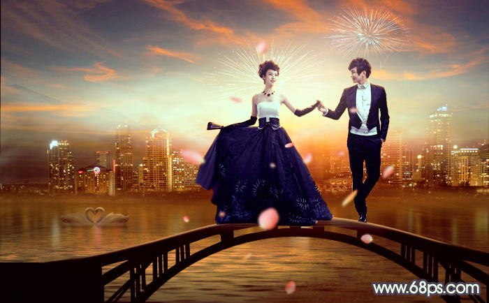 Photoshop合成时尚华丽的夜景婚片技巧 全福编程网